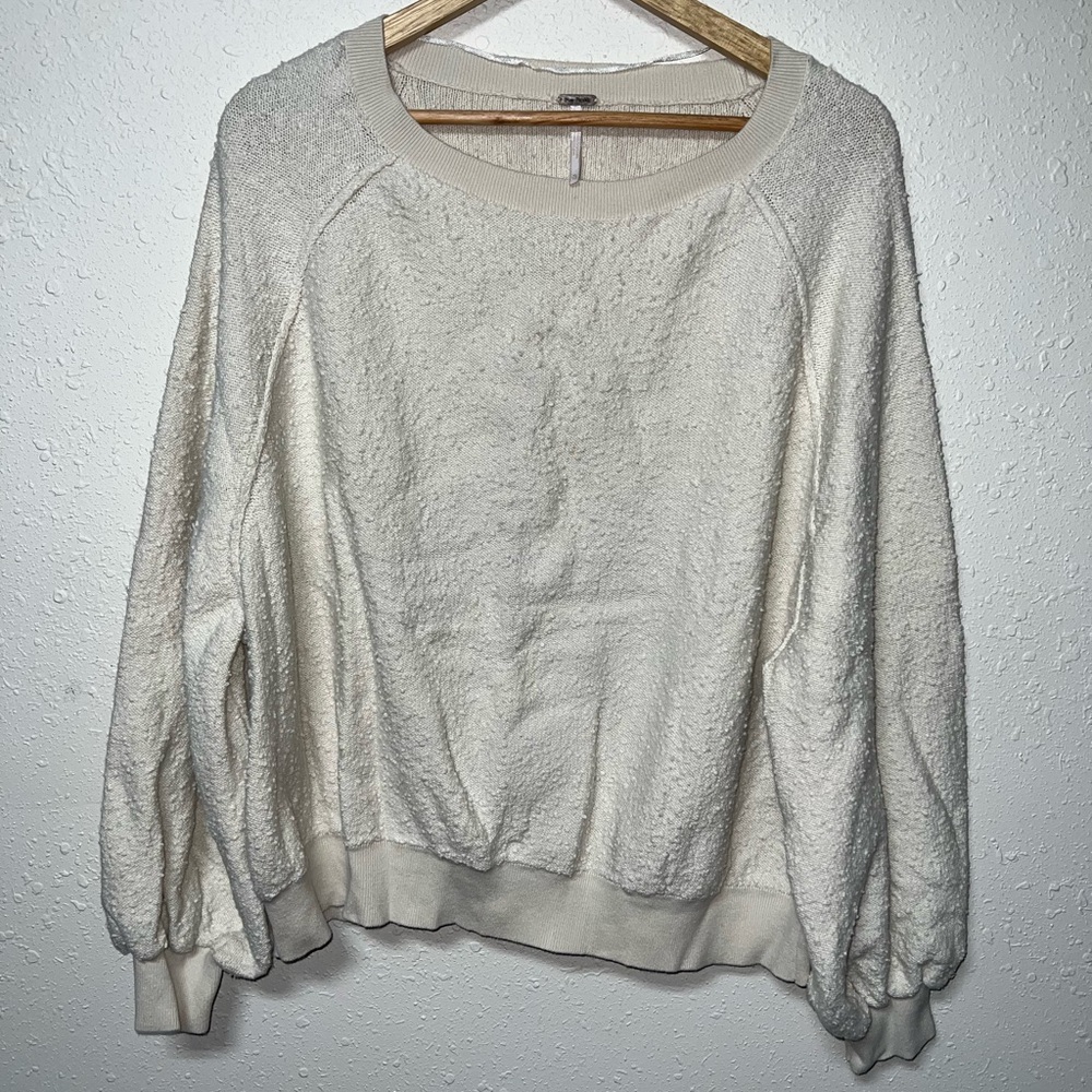 Free People Cream Balloon Sleeve‎ Crew Neck Sweater